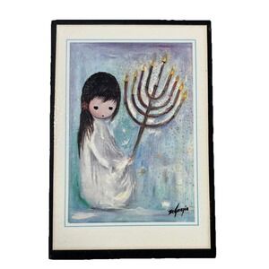 Hanukah Print On Wood Picture DeGrazia Festival of Lights Menorah Chanukah 5x3.5